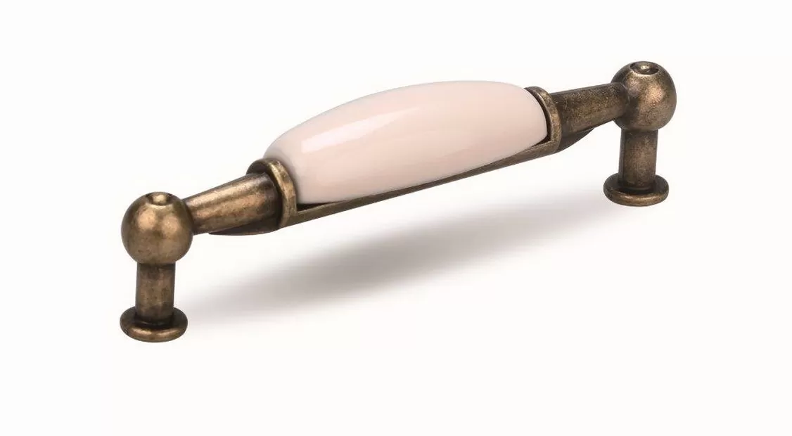 44019 - Úchytka 96mm staromosaz/porcelán