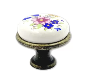 62142-knopka staromosaz/porcelán kytka