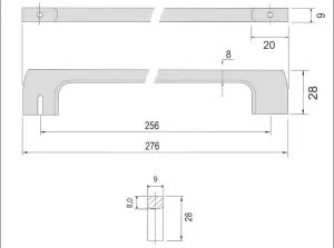770013 - úchytka rozteč 256mm / Broušený nikl
