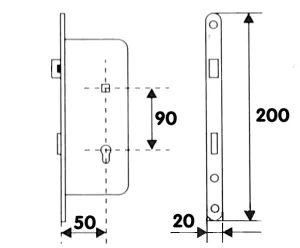 81056 - zámek zadlab.+plech, 90/50, vložka "FAB"