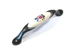 81108 - úchytka 96mm starostříbro / porcelán kytka