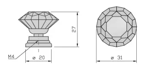 85002 - Knopka 30mm, křišťál/stříbro