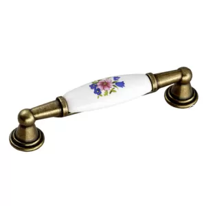 91036 - Úchytka 96mm staromosaz+porcelán