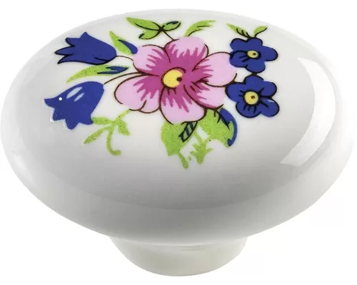 91158 - Knopka porcelán bílý 38mm /kytka